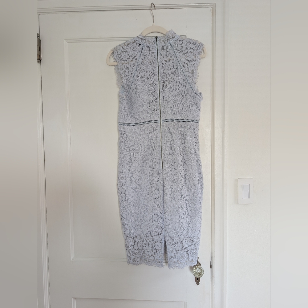 Women's Bridgerton-Inspired Bardot Light Blue Lace Midi Dress - Picture 3 of 5